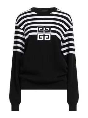 Givenchy Black and White Striped Logo Knit Sweater